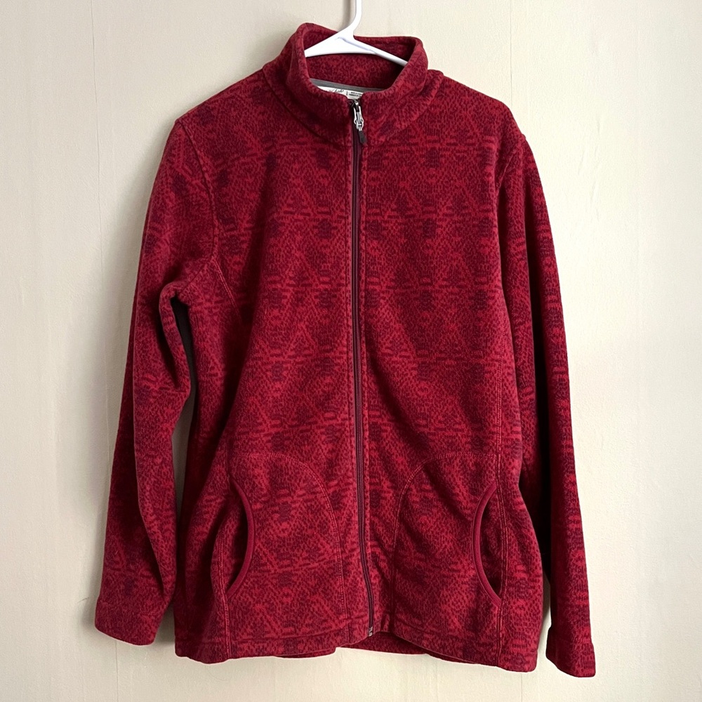 Woolrich | Printed Full-Zip Polar Fleece Jacket | Wine/Maroon | Size Large